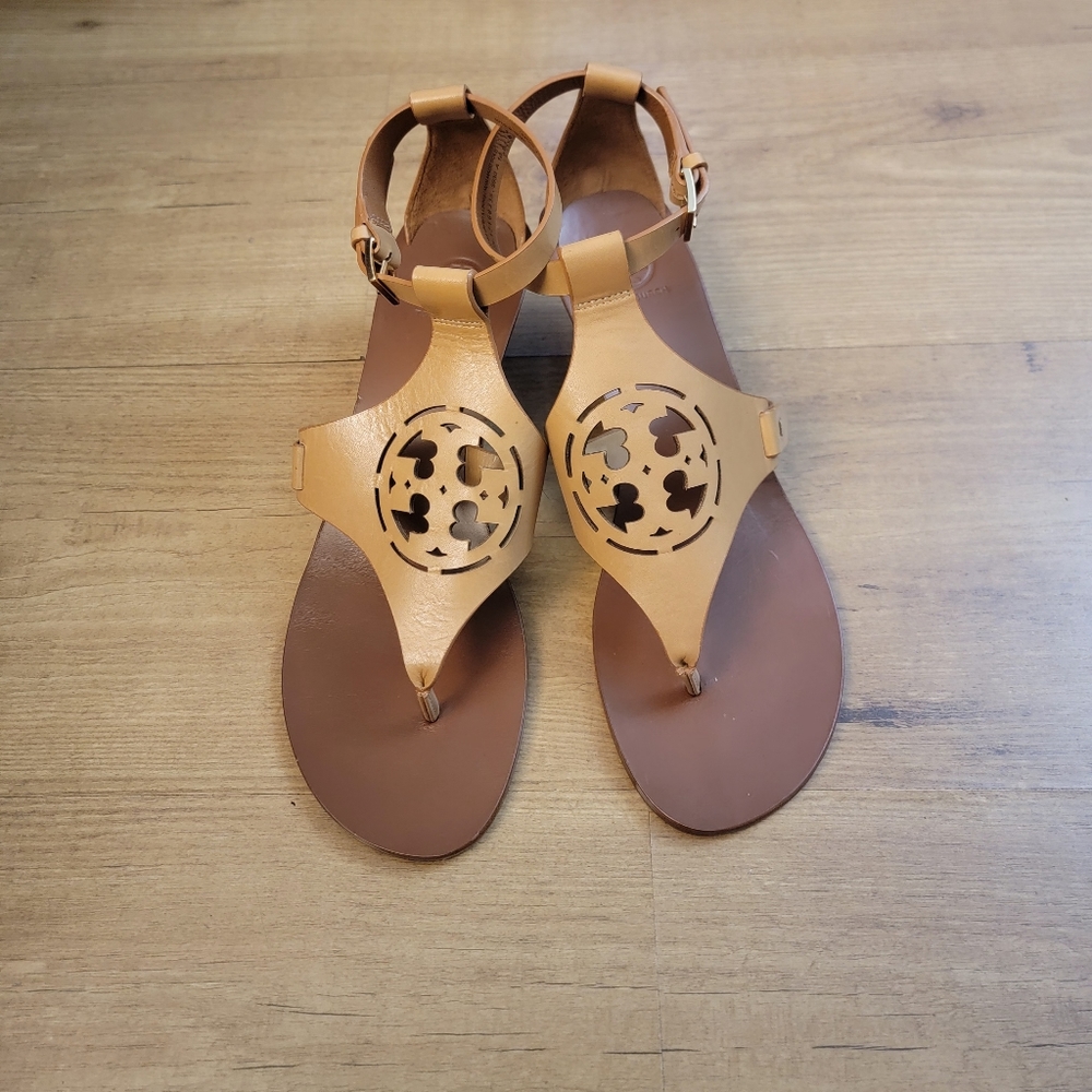 Tory Burch Zoey Leather Logo Wedge Sandals - Picture 3 of 12